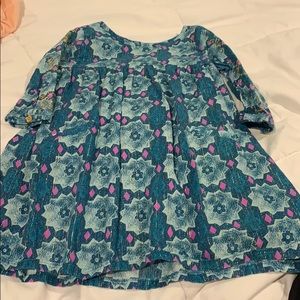 Teal Long sleeve dress with purple and gold